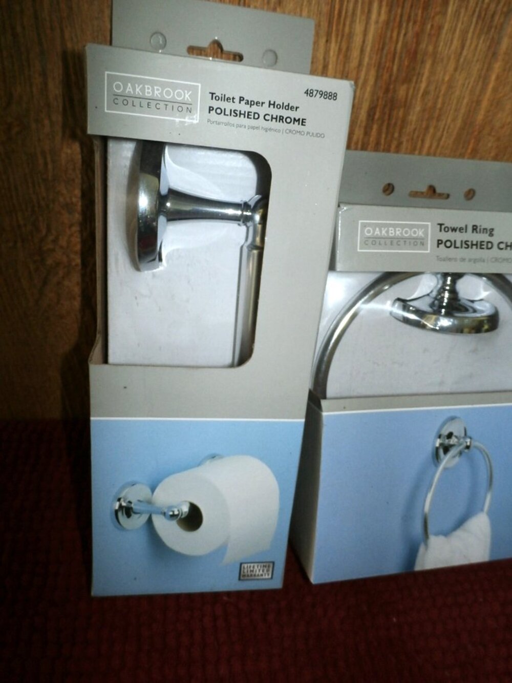 NEW SEALED OakBrook Polished Chrome Towel Ring & Toilet Paper Holder Set